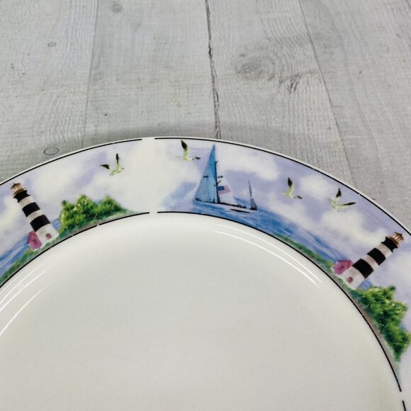 Thomson Pottery LIGHTHOUSE Birds Boats Coastal Stoneware Dinner Plates Set of 4 - Picture 13 of 16
